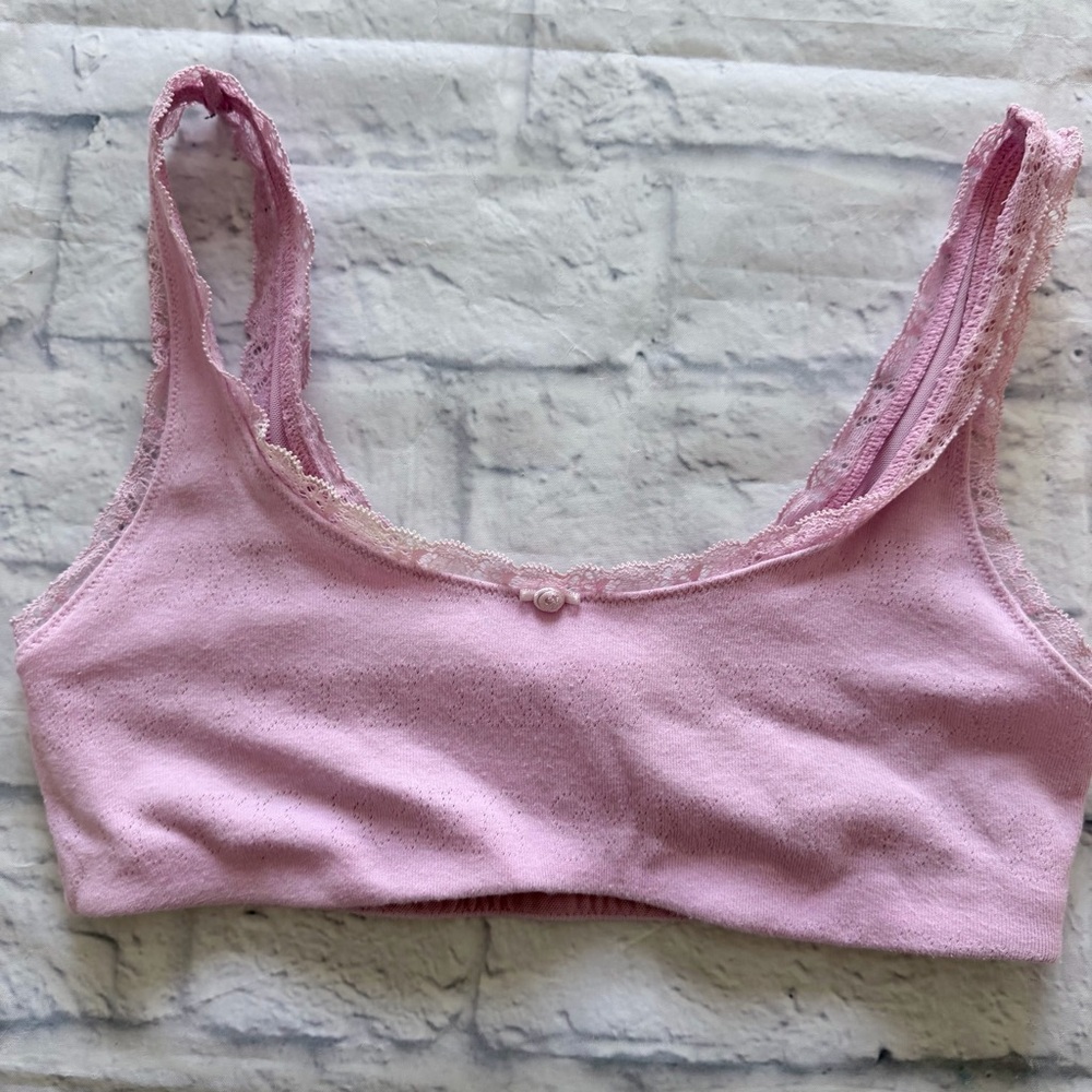 SKIMS Pointelle Lace Trim Bralette S | Pink Floral